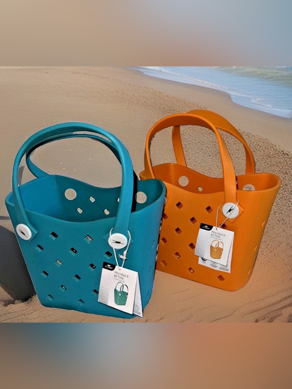 2 Aldi Crane Mini Haul-It-All beach tote bag teal orange rubber nwt new